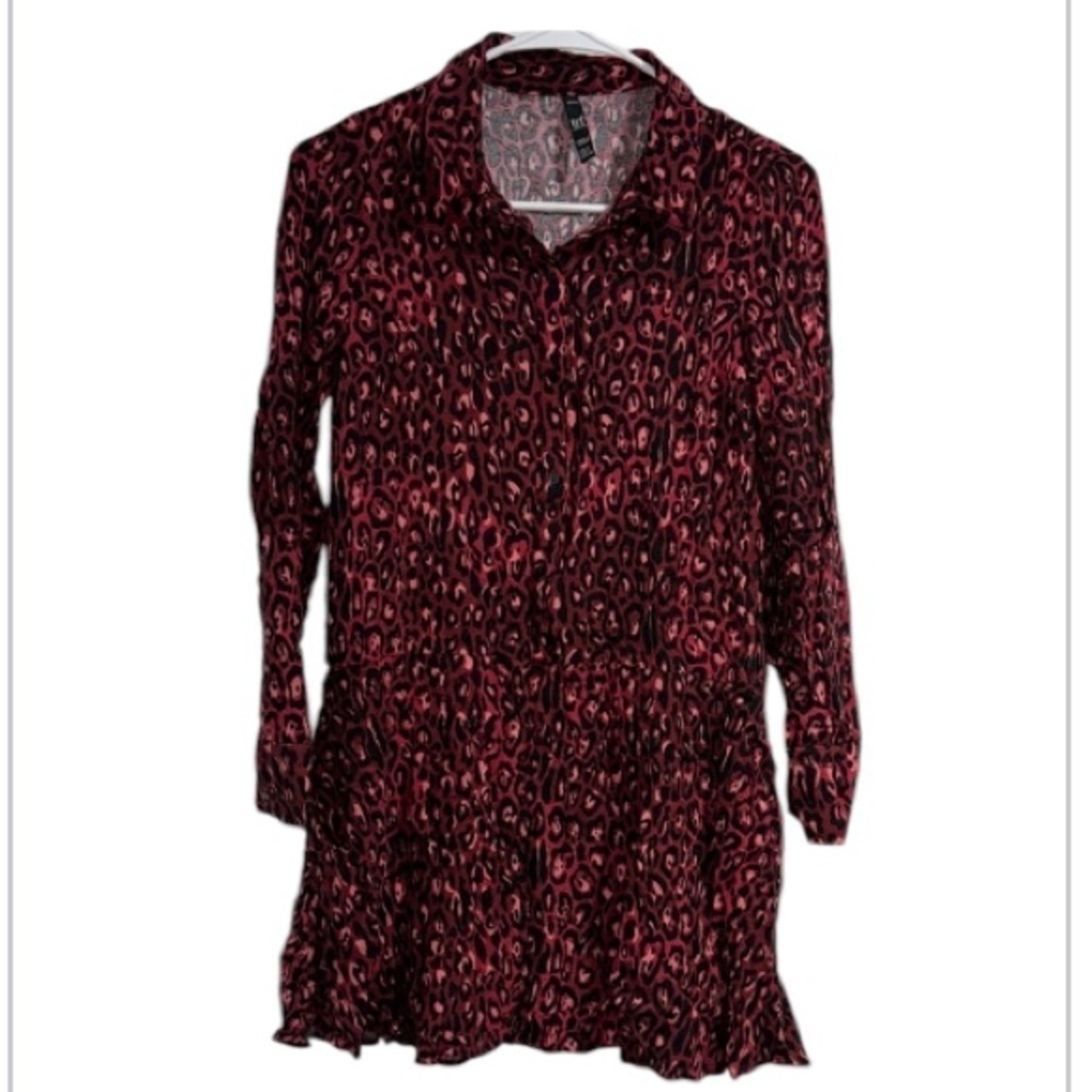 Zara tunic leopard print long sleeve half button down pockets small